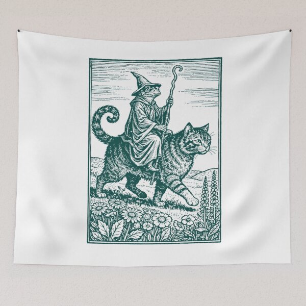 Item preview, Funny Wizard Frog Riding Medieval Cat Vintage Fantasy designed and sold by CCChillingfrog.