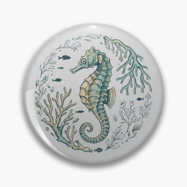 Item preview, Seahorse with Coral and Seaweed — Ocean Botanical Illustration designed and sold by Ortsas.