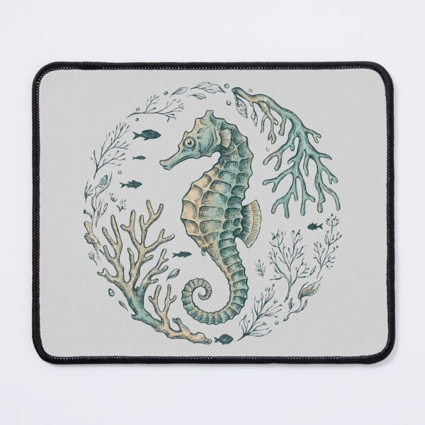 Item preview, Seahorse with Coral and Seaweed — Ocean Botanical Illustration designed and sold by Ortsas.