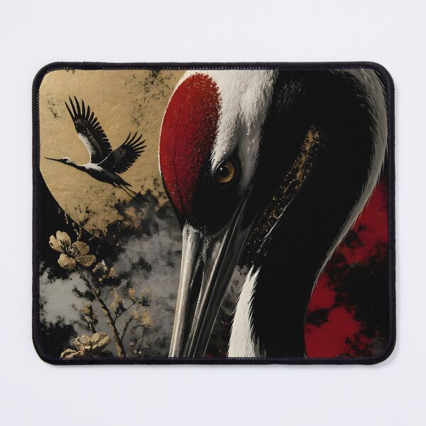 Item preview, Japanese Red Crowned Crane Gold Moon Art | Dark Elegant Bird Print designed and sold by 3T3rnalArts.