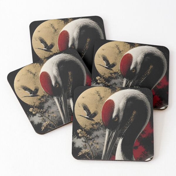 Item preview, Japanese Red Crowned Crane Gold Moon Art | Dark Elegant Bird Print designed and sold by 3T3rnalArts.