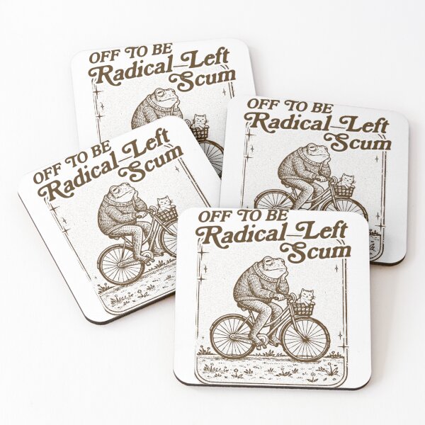Item preview, Off To Be Radical Left Scum Funny Frog Bicycle Vintage Meme designed and sold by CCChillingfrog.
