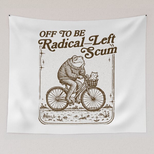 Item preview, Off To Be Radical Left Scum Funny Frog Bicycle Vintage Meme designed and sold by CCChillingfrog.
