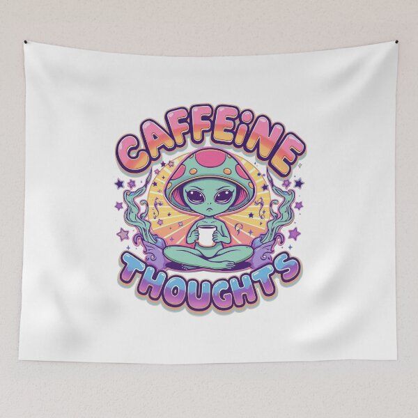 Item preview, Caffeine Thoughts Funny Alien Aesthetic Shirt Cute Weird Coffee Lover Gift designed and sold by JaiSoftStudio.