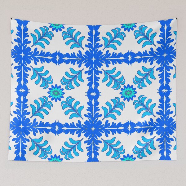 Item preview, Blue Tropical Floral Ikat Seamless Pattern with Decorative Leaves designed and sold by Ei-Ei.