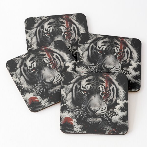 Item preview, White Tiger Blood Red Eyes Japanese Ink Art | Dark Warrior Tiger Print designed and sold by 3T3rnalArts.