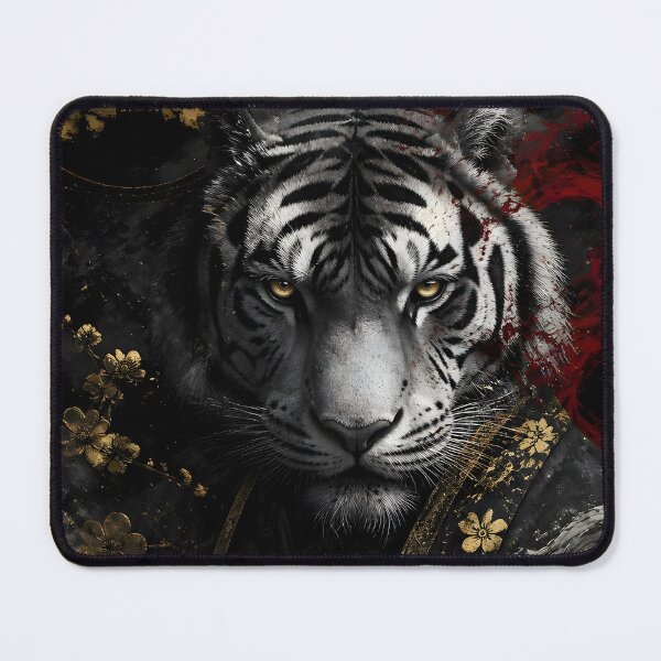 Item preview, White Tiger Japanese Samurai Art | Gold Pagoda Dark Tiger Print designed and sold by 3T3rnalArts.