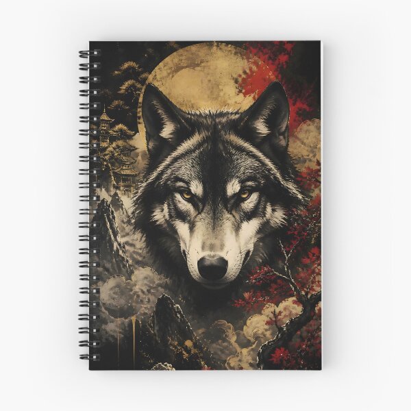 Item preview, Wolf Gold Moon Japanese Pagoda Art | Dark Red Forest Wolf Print designed and sold by 3T3rnalArts.