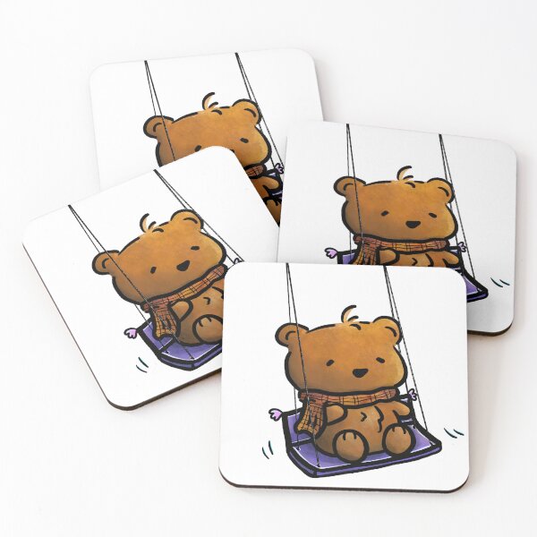 Item preview, Cute bear with scarf playing swing cartoon illustration designed and sold by CuteLemon00.
