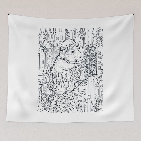Aperçu de l'œuvre Électricien vintage, amoureux des animaux, cochon d'Inde créée et vendue par DoodleTortle.