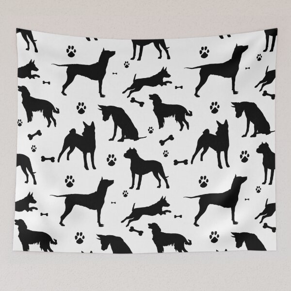 Item preview, Cute Black Dog Silhouettes and Paws Seamless Pattern designed and sold by LYAN-STORE.