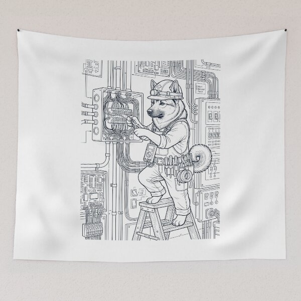 Item preview, Vintage Norwegian Elkhound Electrician Dog Dad Mom Lover designed and sold by DoodleTortle.