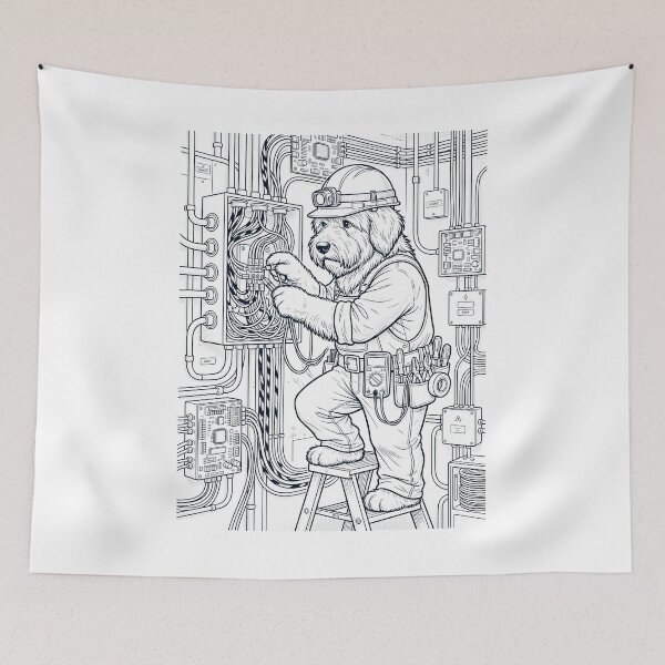 Item preview, Vintage Old English Sheepdog Electrician Dog Dad Mom Lover designed and sold by DoodleTortle.