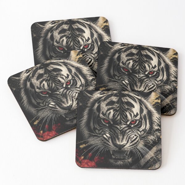 Item preview, White Tiger Red Eyes Fire Night Art | Fierce Japanese Tiger Dark Prin designed and sold by 3T3rnalArts.