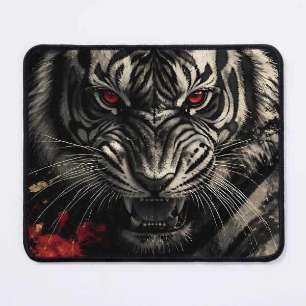 Item preview, White Tiger Red Eyes Fire Night Art | Fierce Japanese Tiger Dark Prin designed and sold by 3T3rnalArts.
