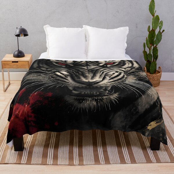 Item preview, White Tiger Red Eyes Fire Night Art | Fierce Japanese Tiger Dark Prin designed and sold by 3T3rnalArts.