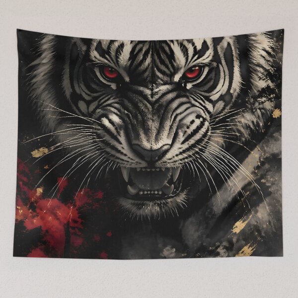 Item preview, White Tiger Red Eyes Fire Night Art | Fierce Japanese Tiger Dark Prin designed and sold by 3T3rnalArts.