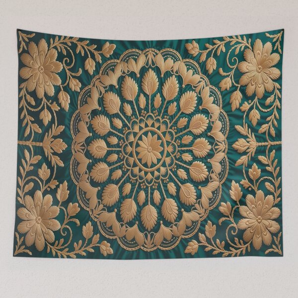 Item preview, Golden Floral Mandala Textile Pattern Art designed and sold by M&M Lifestyle Hub.