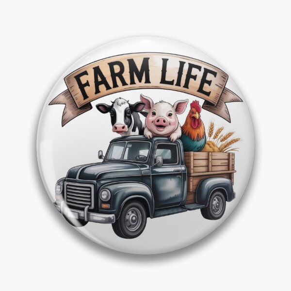 Item preview, Vintage Redneck Truck Barnyard Animals Art - Cute Farm Life Cow Pig Rooster Retro Banner Design designed and sold by Picasfarmer.