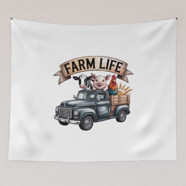 Item preview, Vintage Redneck Truck Barnyard Animals Art - Cute Farm Life Cow Pig Rooster Retro Banner Design designed and sold by Picasfarmer.