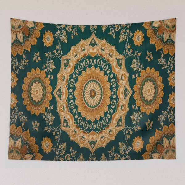 Item preview, Golden Floral Mandala Textile Pattern Art designed and sold by M&M Lifestyle Hub.