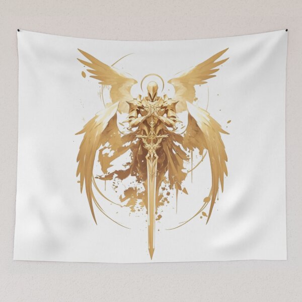 Item preview, Celestial Guardian Angel Sword Artwork | Divine Gold Wings Fantasy Aesthetic designed and sold by Dyan4.