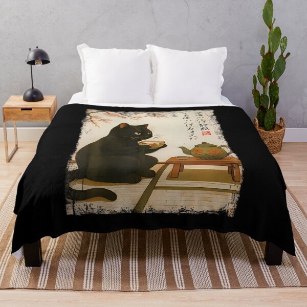 Item preview, Tea Time With A Black Cat Drinking Tea Japanese Art designed and sold by GallegosLandin.