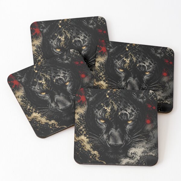 Item preview, Black Panther Gold Ink Red Moon Art | Dark Stalking Panther Japanese Print designed and sold by 3T3rnalArts.