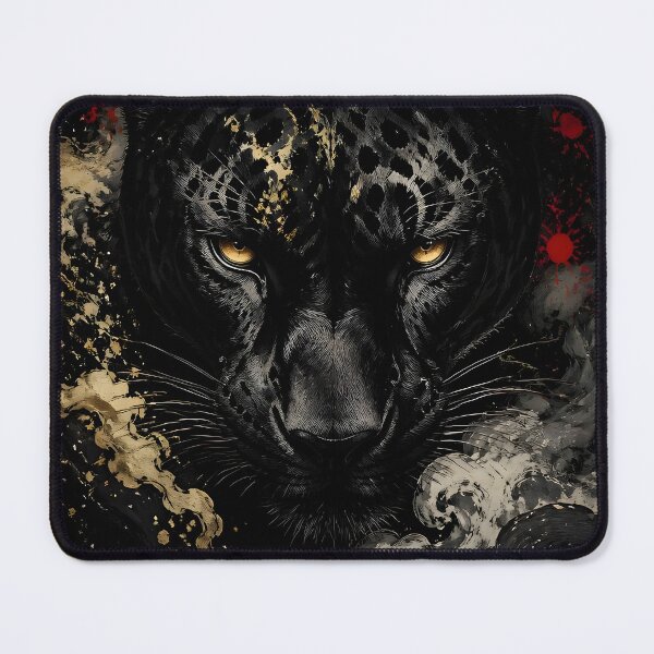 Item preview, Black Panther Gold Ink Red Moon Art | Dark Stalking Panther Japanese Print designed and sold by 3T3rnalArts.