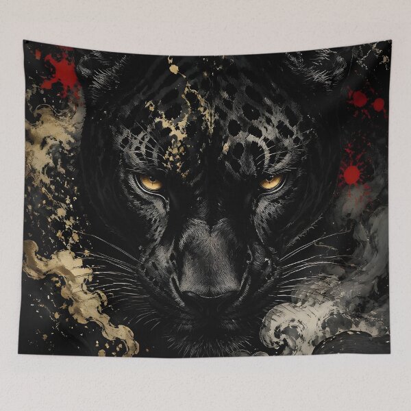 Item preview, Black Panther Gold Ink Red Moon Art | Dark Stalking Panther Japanese Print designed and sold by 3T3rnalArts.