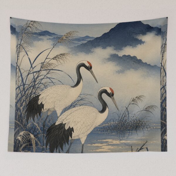 Item preview, Cranes in Mist - Vintage Japanese Animal Ukiyo-e Art designed and sold by bapupa.