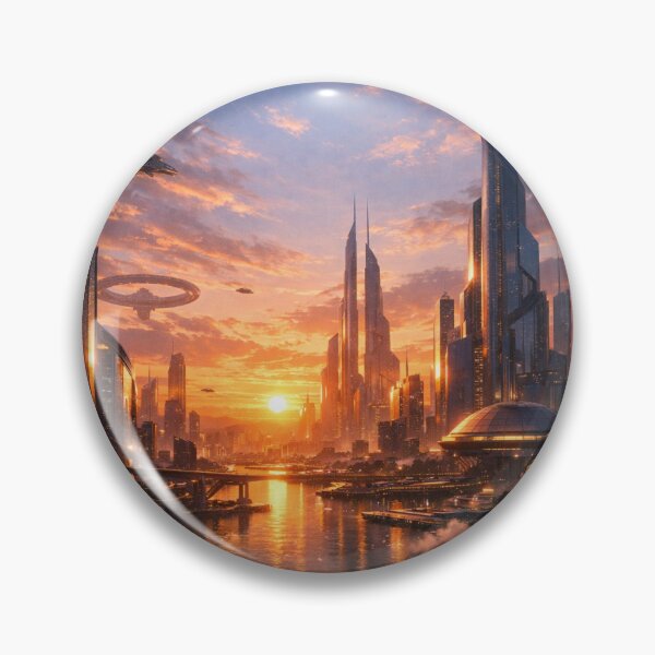 Item preview, futuristic sunrise cityscape designed and sold by AlphaRo.