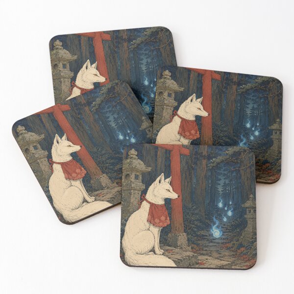 Item preview, Silver Fox Shrine - Vintage Japanese Animal Ukiyo-e Art designed and sold by bapupa.