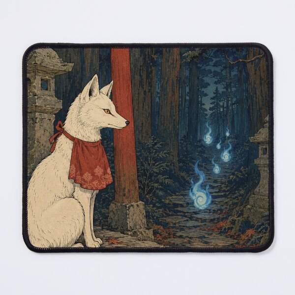 Item preview, Silver Fox Shrine - Vintage Japanese Animal Ukiyo-e Art designed and sold by bapupa.