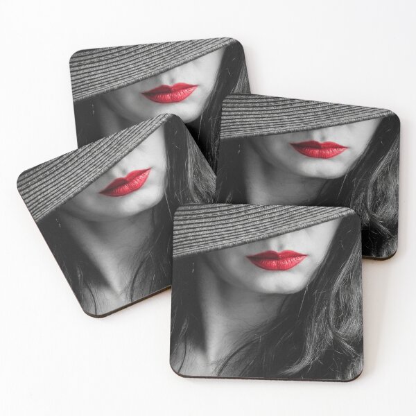 Item preview, Selective Color Red Lips Mystery - B&W Woman in Hat Portrait designed and sold by BlueMandarin.