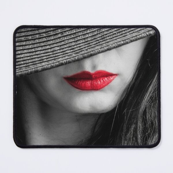 Item preview, Selective Color Red Lips Mystery - B&W Woman in Hat Portrait designed and sold by BlueMandarin.