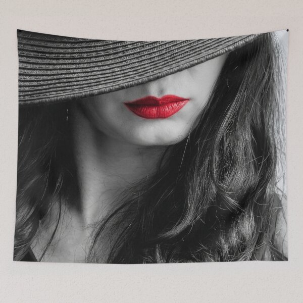 Item preview, Selective Color Red Lips Mystery - B&W Woman in Hat Portrait designed and sold by BlueMandarin.