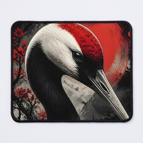 Item preview, Red Crowned Crane Japanese Ink Art | Red Sun Pagoda Dark Crane Print designed and sold by 3T3rnalArts.