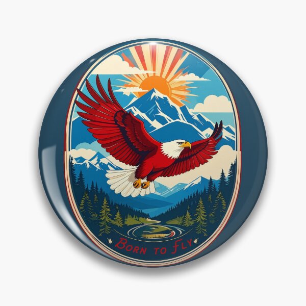 Item preview, Born to fly bald eagle vintage mountain wilderness patriotic adventure badge art designed and sold by icemanphotos.