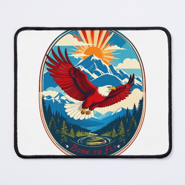Item preview, Born to fly bald eagle vintage mountain wilderness patriotic adventure badge art designed and sold by icemanphotos.