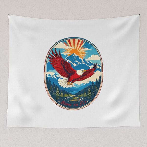 Item preview, Born to fly bald eagle vintage mountain wilderness patriotic adventure badge art designed and sold by icemanphotos.