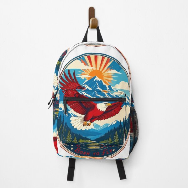 Item preview, Born to fly bald eagle vintage mountain wilderness patriotic adventure badge art designed and sold by icemanphotos.