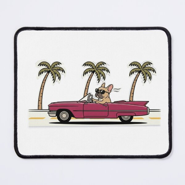 Item preview, French Bulldog Driving Pink Convertible Cadillac Cartoon Art designed and sold by Lunevalleyart.