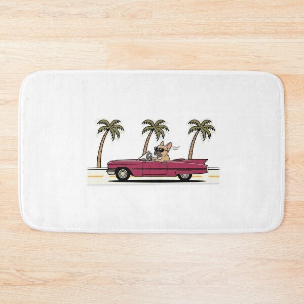 Item preview, French Bulldog Driving Pink Convertible Cadillac Cartoon Art designed and sold by Lunevalleyart.