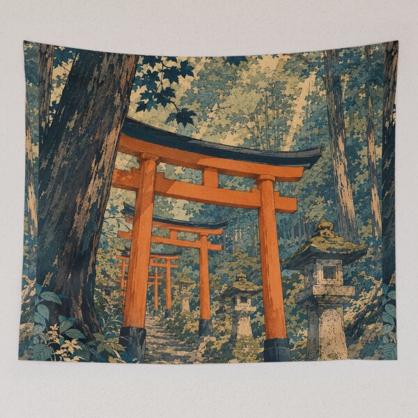 Item preview, Vermillion Gate Mist - Vintage Japanese Culture Ukiyo-e Woodblock  designed and sold by bapupa.