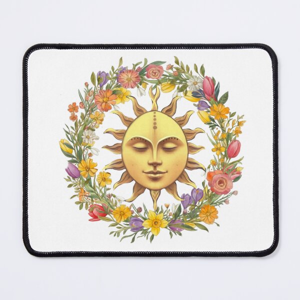 Item preview, Celestial Sun Face Floral Wreath Vintage Boho Art designed and sold by Lunevalleyart.