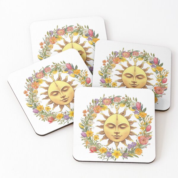 Item preview, Celestial Sun Face Floral Wreath Vintage Boho Art designed and sold by Lunevalleyart.