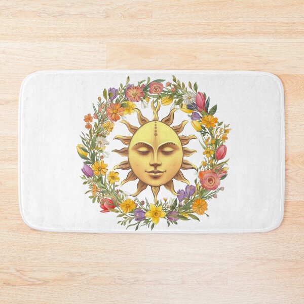 Item preview, Celestial Sun Face Floral Wreath Vintage Boho Art designed and sold by Lunevalleyart.