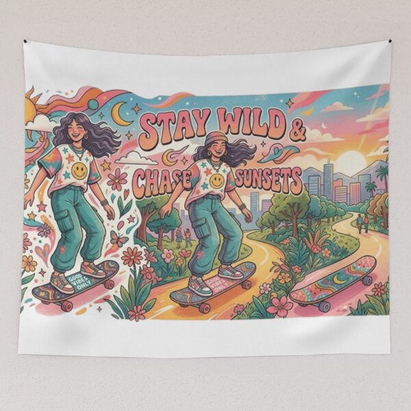 Item preview, Retro Groovy Skater Girl - Stay Wild & Chase Sunsets designed and sold by The Creative Canva.