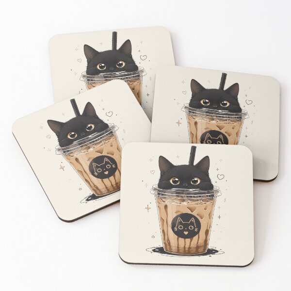 Item preview, Black Cat Bubble Tea – Cute Kawaii Aesthetic Cat in Iced Coffee Cup designed and sold by GrabaHuk.